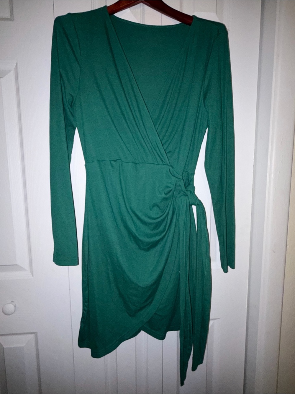 Cider Emerald Green Long Sleeve Wrap Tie Mini Dress Size Large